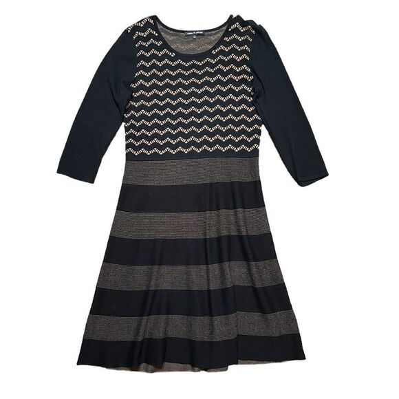 CABLE & GAUGE Sweater Dress Black Tan Size Medium - Picture 1 of 9